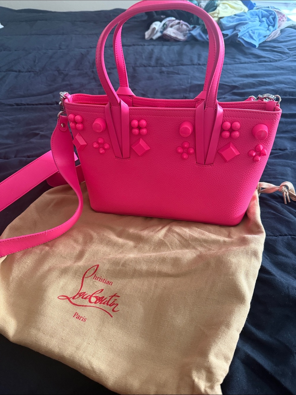Christian Louboutin Hot Pink Embellished Shoulder Tote